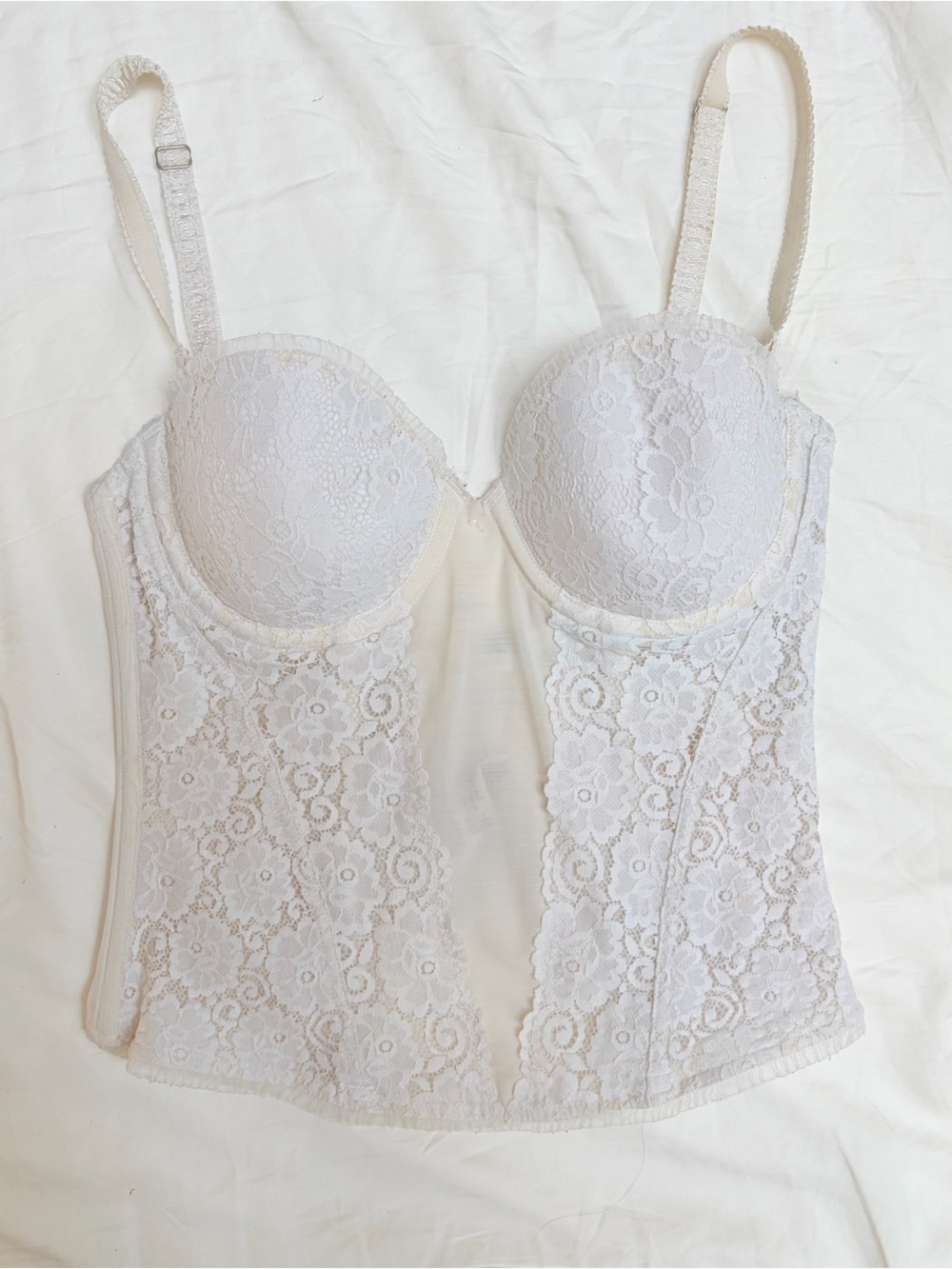 Maidenform White Lace Longline Bustier with Adjustable Straps